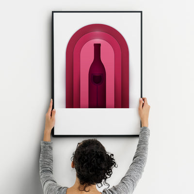 Wine One Kitchen Wall Art Prints Dining Room Home Décor Poster Minimalistic Paper Cut Art - Kuzi Tees