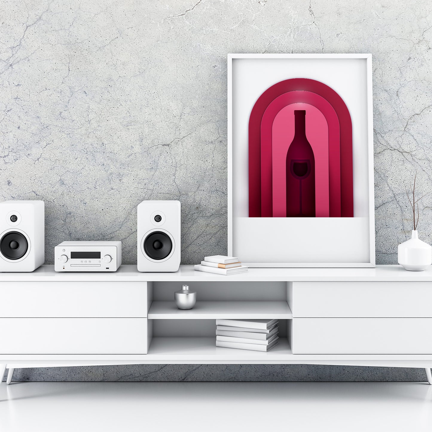 Wine One Kitchen Wall Art Prints Dining Room Home Décor Poster Minimalistic Paper Cut Art - Kuzi Tees