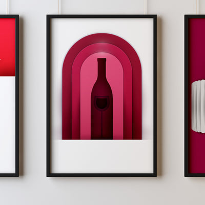 Wine One Kitchen Wall Art Prints Dining Room Home Décor Poster Minimalistic Paper Cut Art - Kuzi Tees