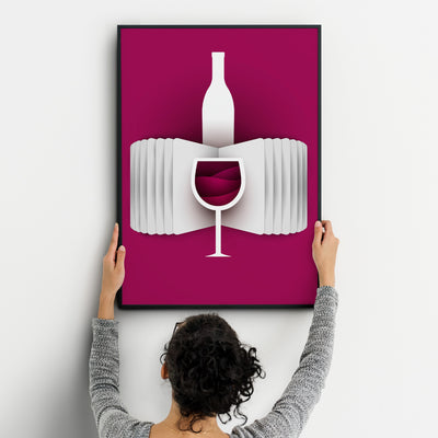 Wine Two Kitchen Wall Art Prints Dining Room Home Décor Poster Minimalistic Paper Cut Art - Kuzi Tees