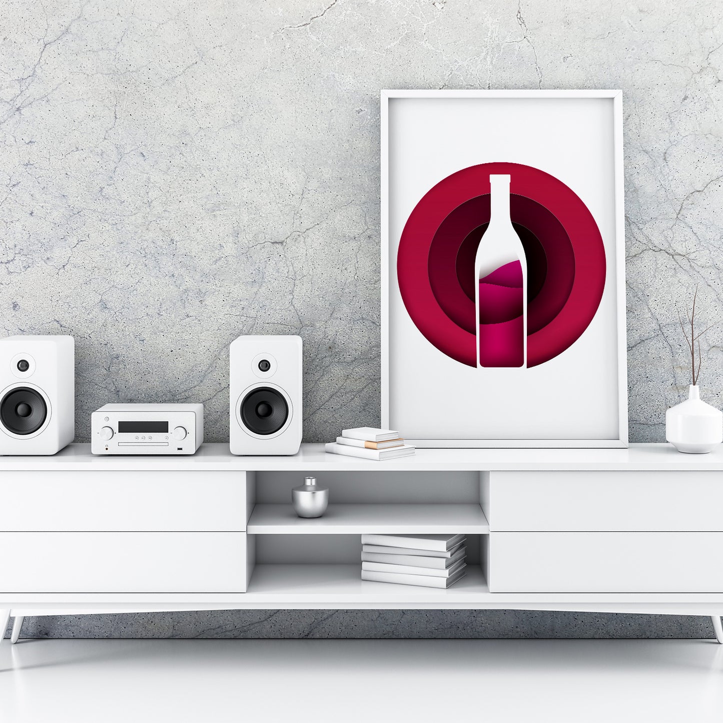 Wine Three Kitchen Wall Art Prints Dining Room Home Décor Poster Minimalistic Paper Cut Art - Kuzi Tees