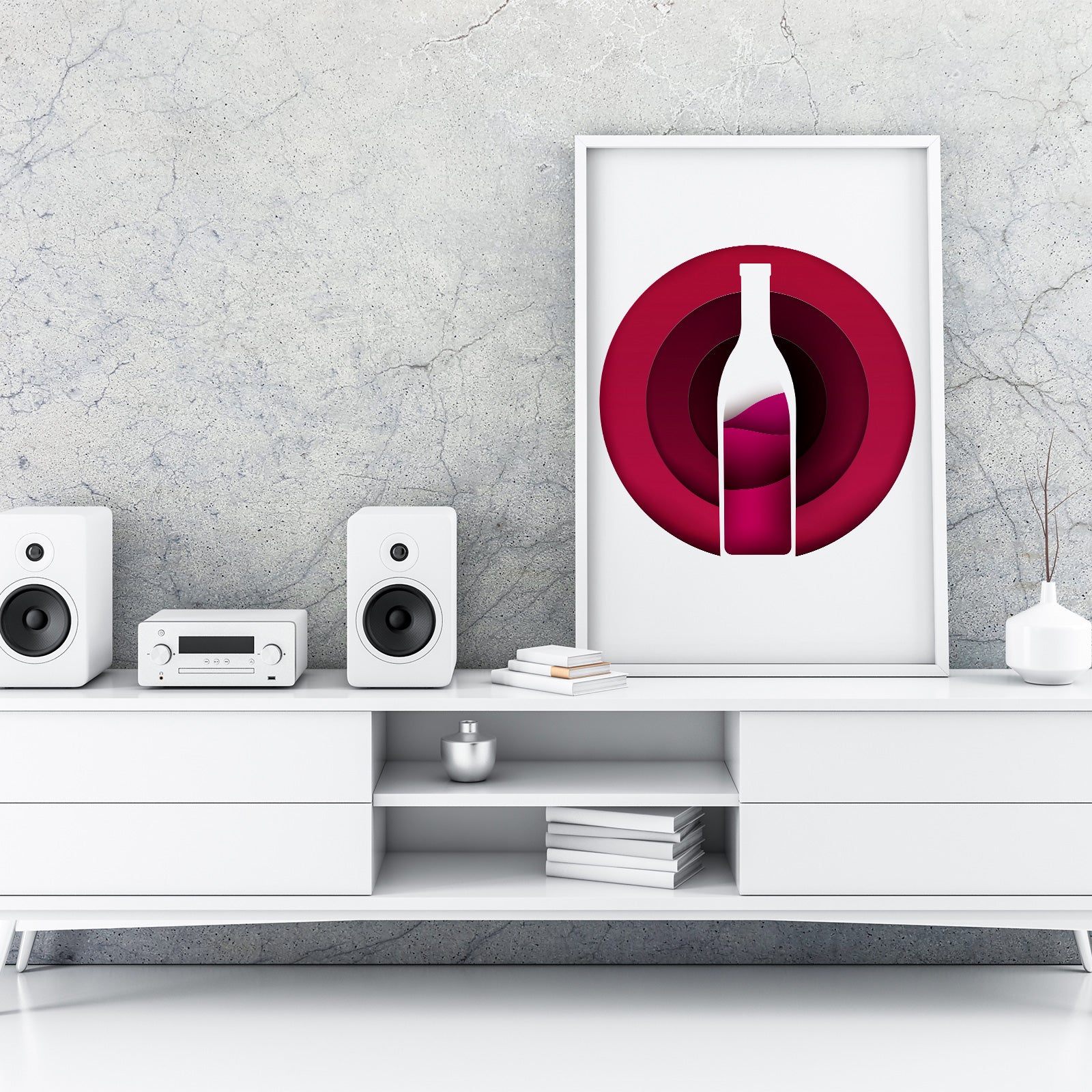 Wine Three Kitchen Wall Art Prints Dining Room Home Décor Poster Minimalistic Paper Cut Art - Kuzi Tees