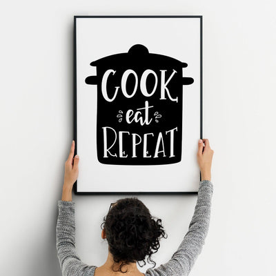 Cook Eat Repeat A4 A3+A2 Posters Wall Art Home - Kuzi Tees