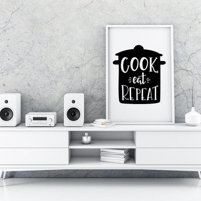 Cook Eat Repeat A4 A3+A2 Posters Wall Art Home - Kuzi Tees