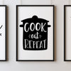 Cook Eat Repeat A4 A3+A2 Posters Wall Art Home - Kuzi Tees