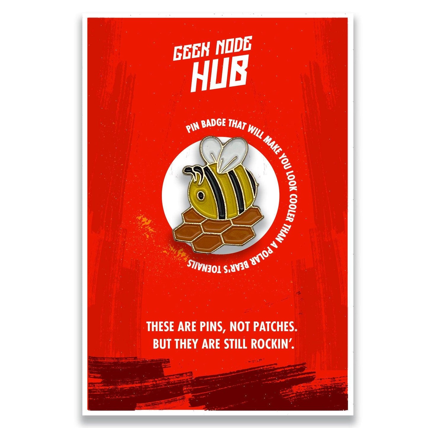 Honey Bee with Honeycomb Metal Enamel Pin Badge - Kuzi Tees