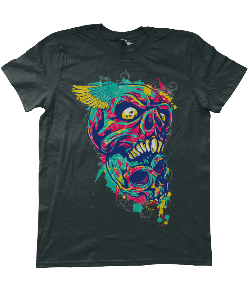 Urban Graffiti Two Demon Skull Angel Wing T-Shirt - Kuzi Tees