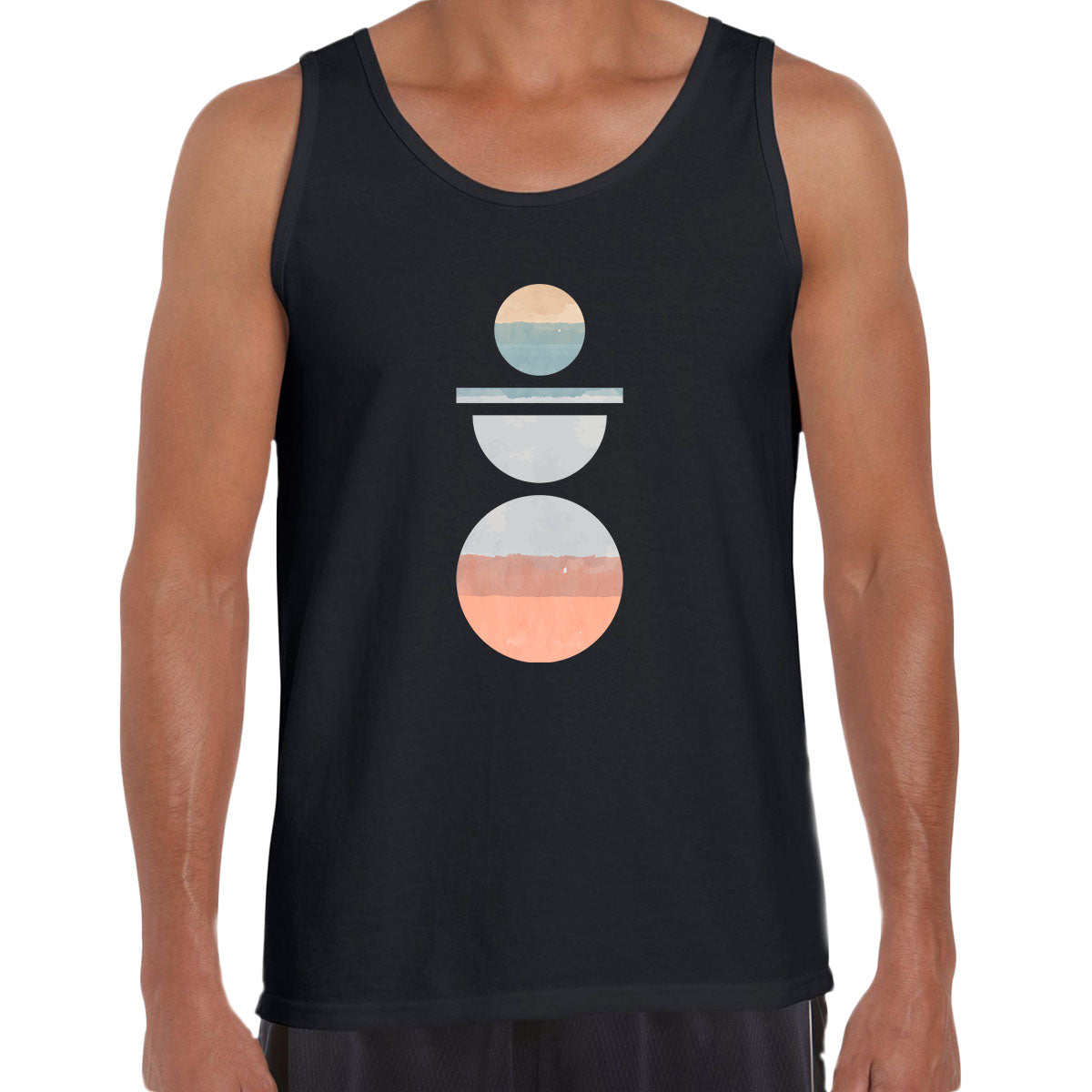 Minimal Circle Print Tee Abstract Design Round Neck Funny Geometric Unisex Tank Top - Kuzi Tees