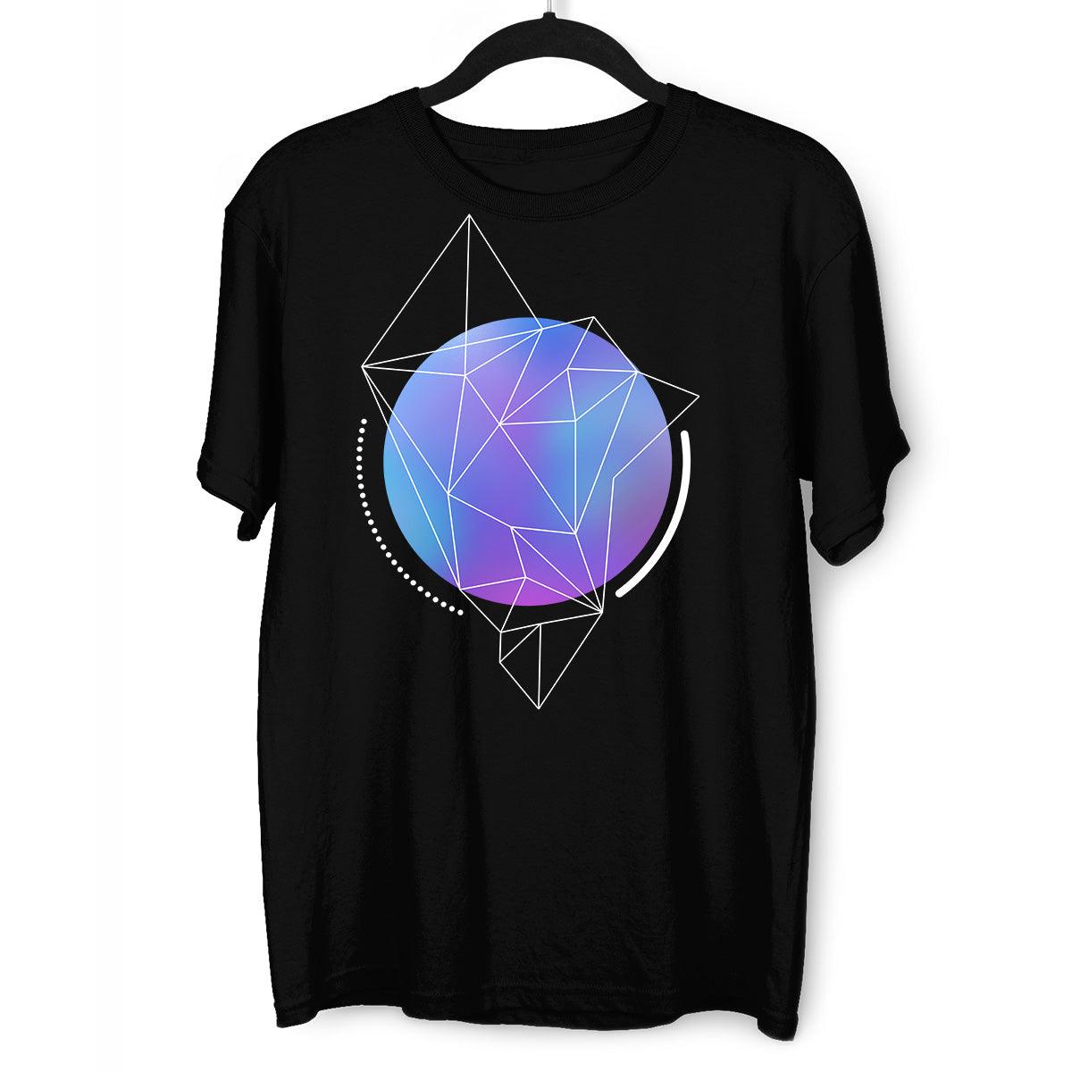 Abstract Blue Gradient Mesh Sphere T-shirt With Geometric Polygon Lines - Kuzi Tees