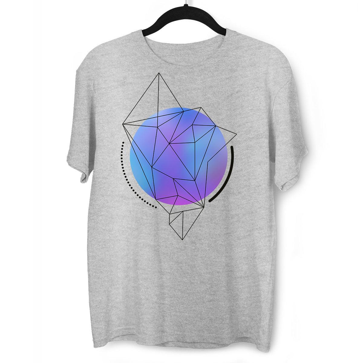Abstract Blue Gradient Mesh Sphere T-shirt With Geometric Polygon Lines - Kuzi Tees