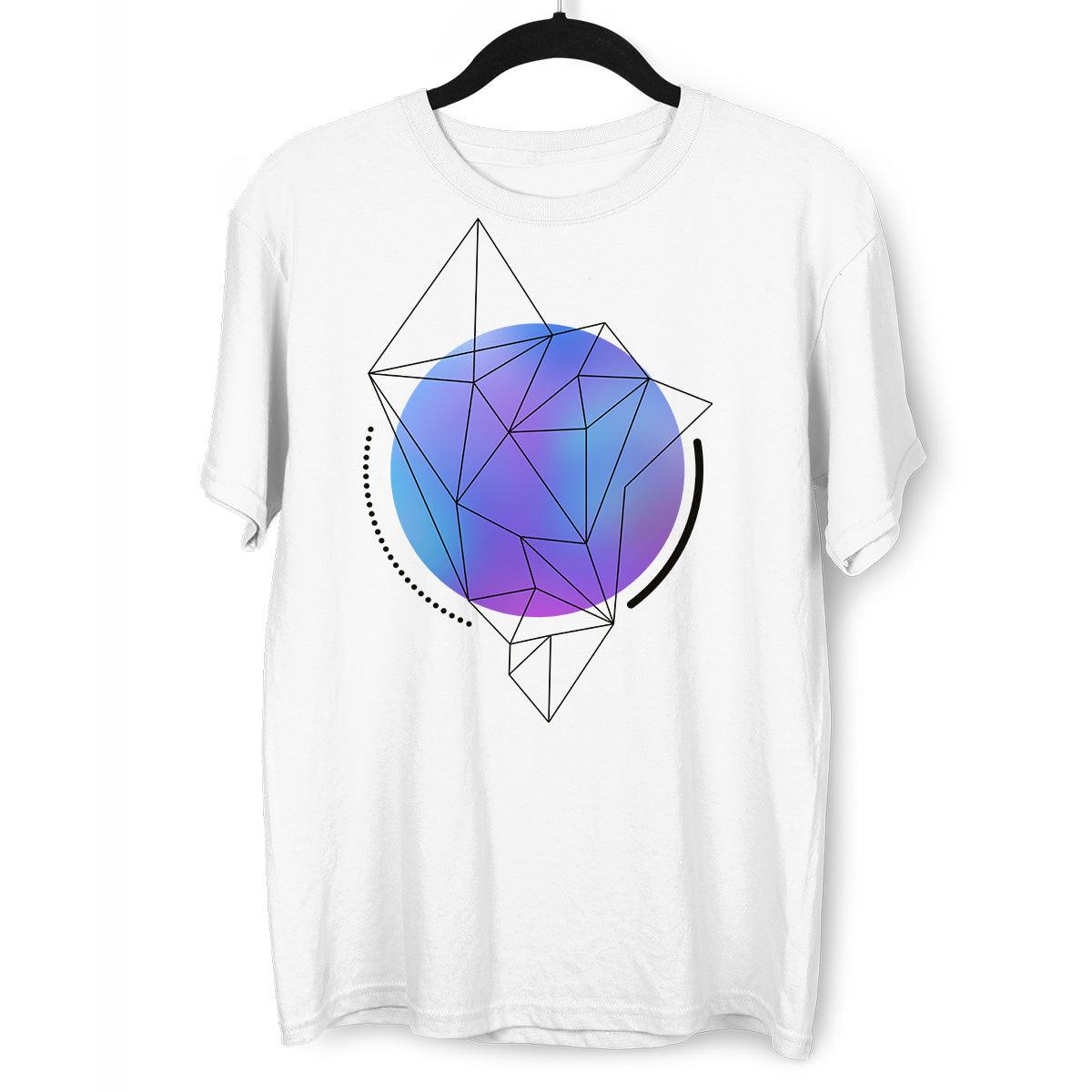 Abstract Blue Gradient Mesh Sphere T-shirt With Geometric Polygon Lines - Kuzi Tees