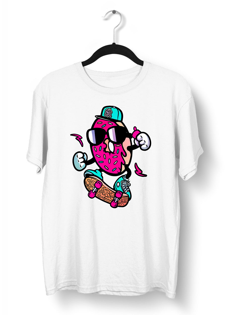 Old School Donut Skate Nostalgia 80's Shirt White Black & Grey Tee - Kuzi Tees