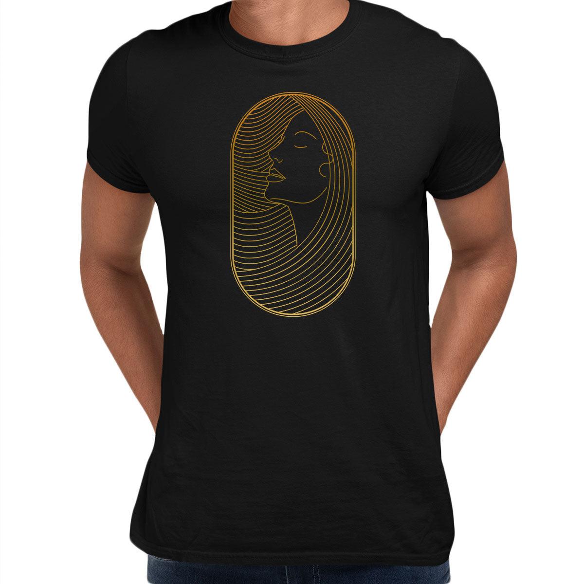 Art Deco Elegant Portraits Unisex T-shirt Golden Nostalgia Soft Line Design 10 - Kuzi Tees