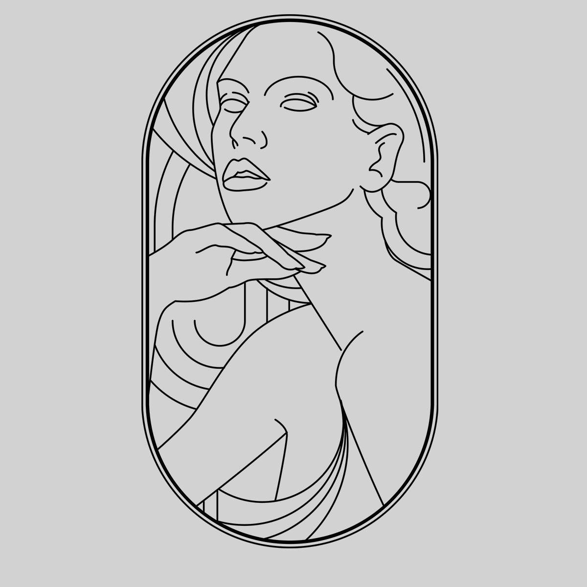 Art Deco Elegant Portraits Unisex T-shirt Golden Nostalgia Soft Line Design 5 - Kuzi Tees