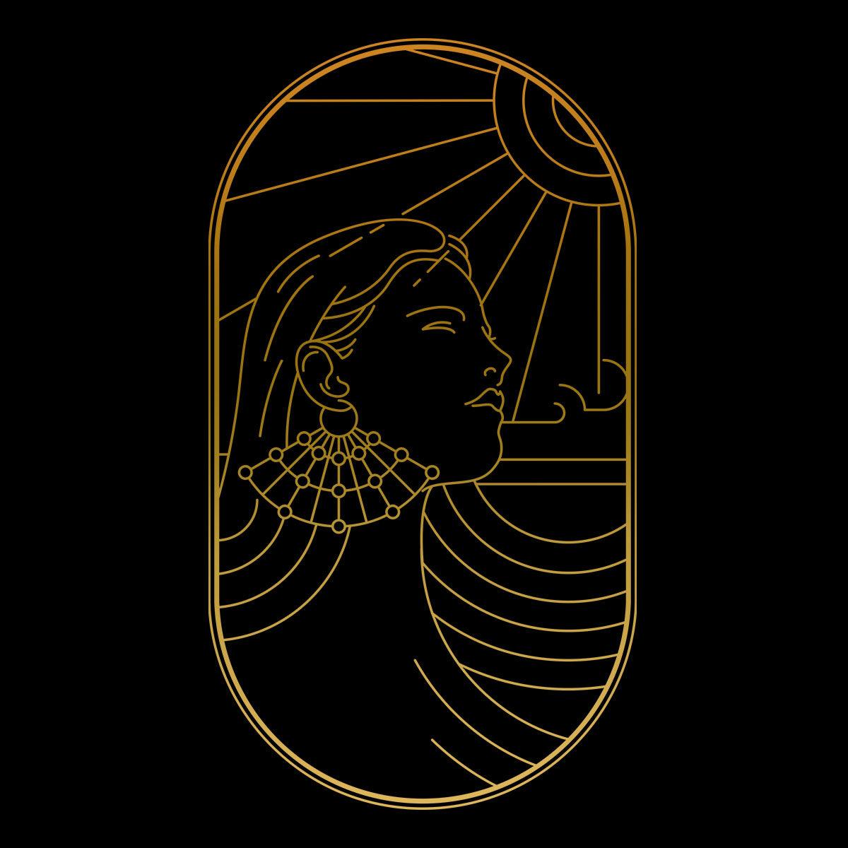 Art Deco Elegant Portraits Unisex T-shirt Golden Nostalgia Soft Line Design 2 - Kuzi Tees
