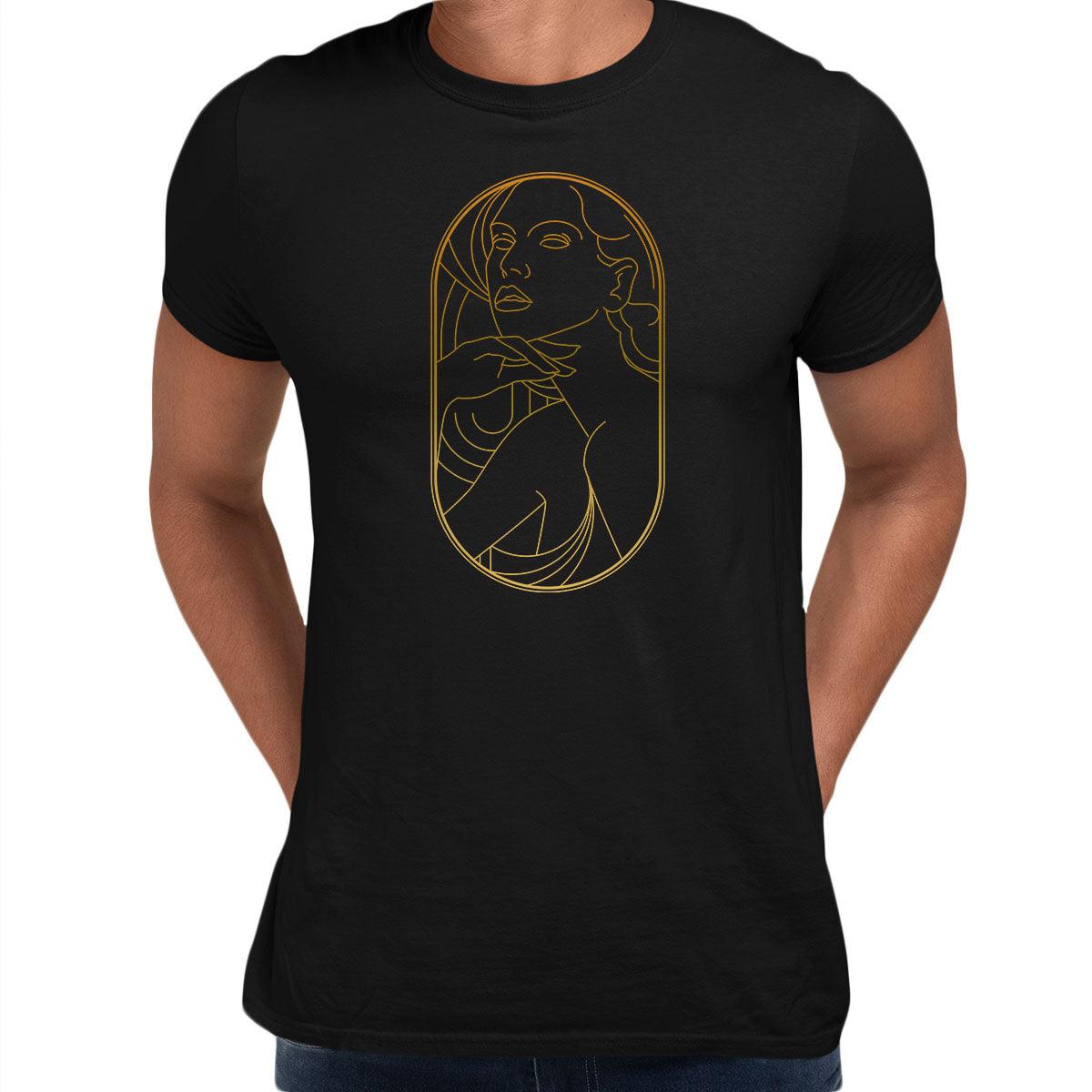 Art Deco Elegant Portraits Unisex T-shirt Golden Nostalgia Soft Line Design 5 - Kuzi Tees
