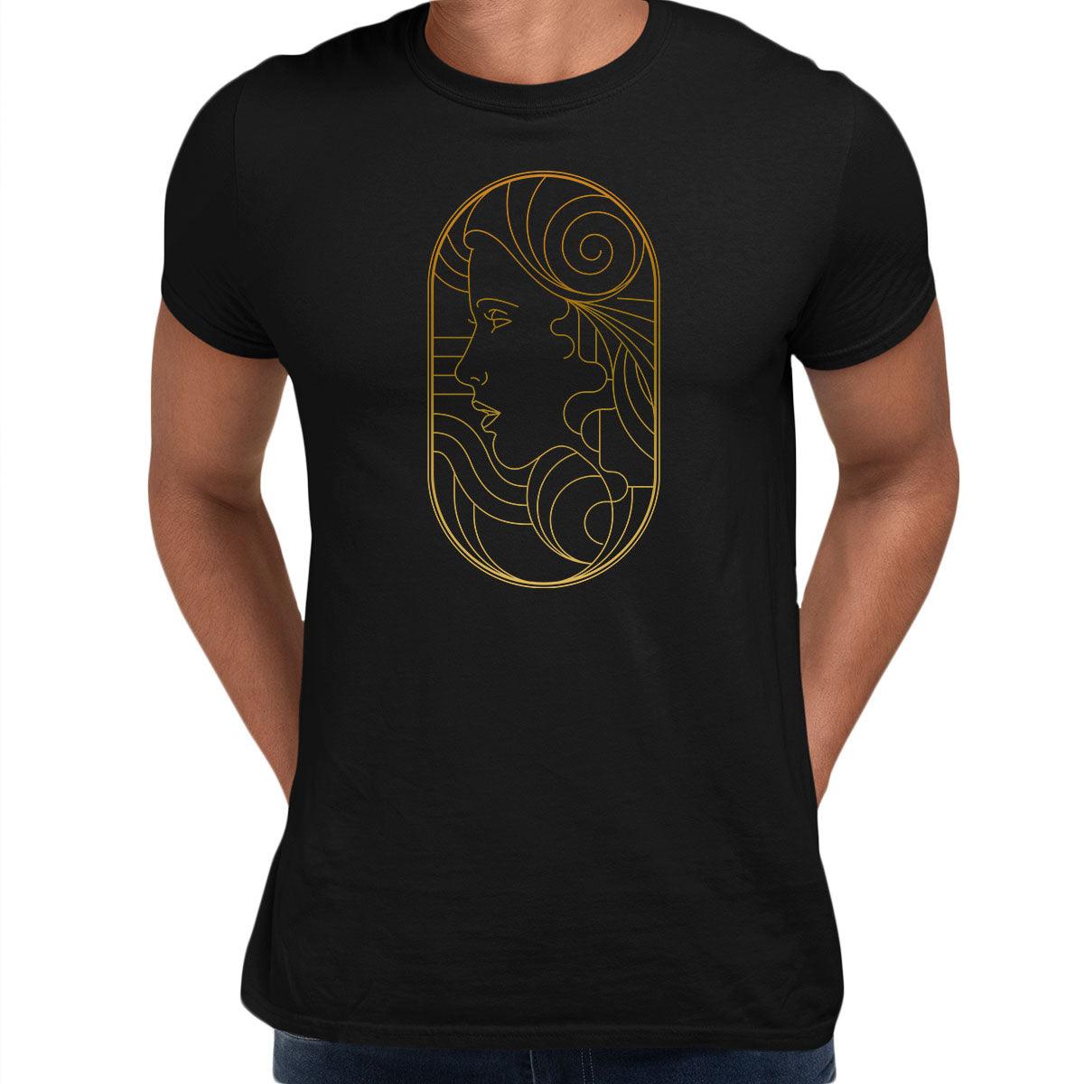 Art Deco Elegant Portraits Unisex T-shirt Golden Nostalgia Soft Line Design 8 - Kuzi Tees