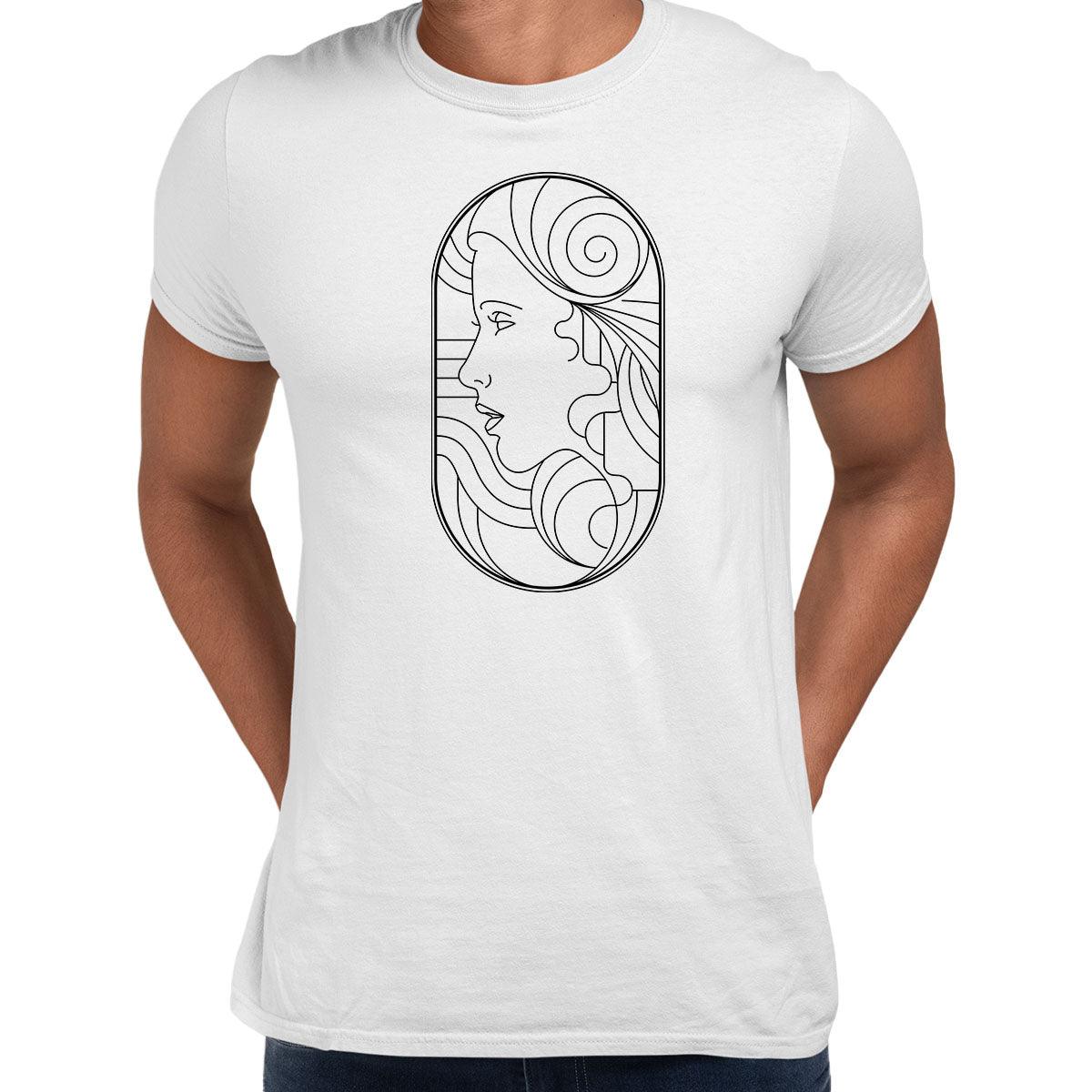 Art Deco Elegant Portraits Unisex T-shirt Golden Nostalgia Soft Line Design 8 - Kuzi Tees