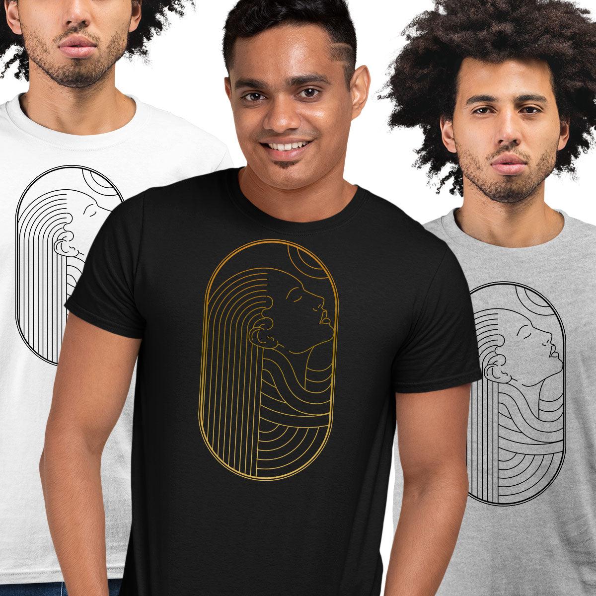 Art Deco Elegant Portraits Unisex T-shirt Golden Nostalgia Soft Line Design 6 - Kuzi Tees