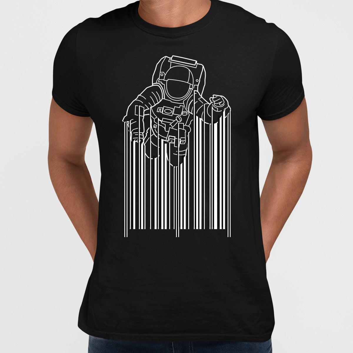 Astronaut with barcode T-Shirt Black & White t-shirt design - Kuzi Tees
