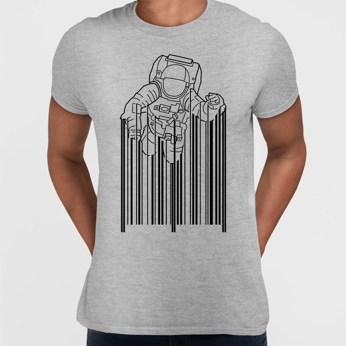 Astronaut with barcode T-Shirt Black & White t-shirt design - Kuzi Tees