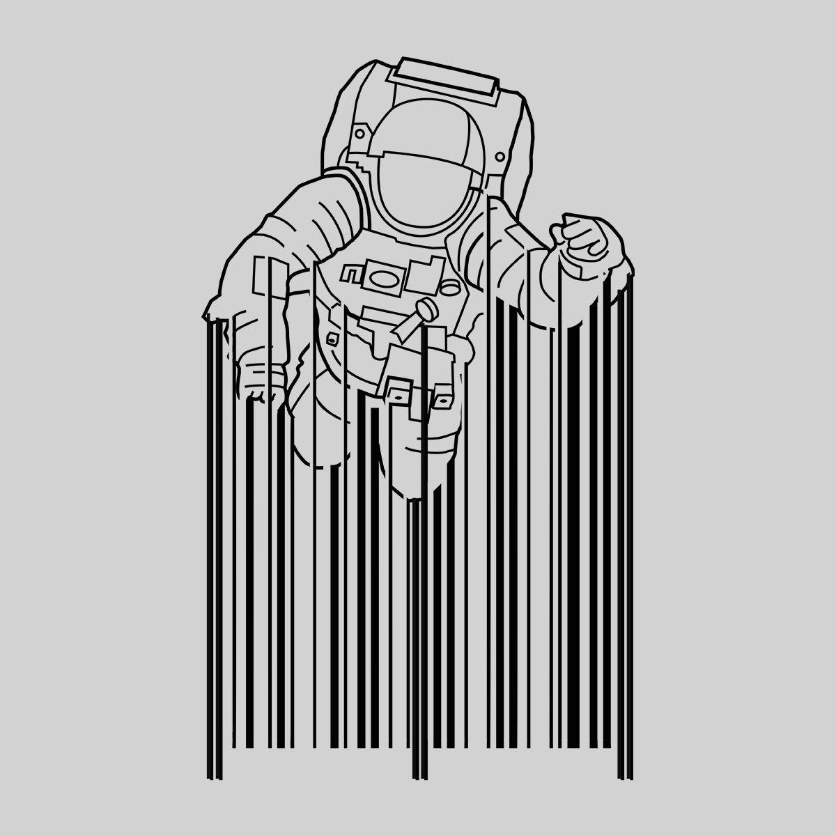Astronaut with barcode T-Shirt Black & White t-shirt design - Kuzi Tees