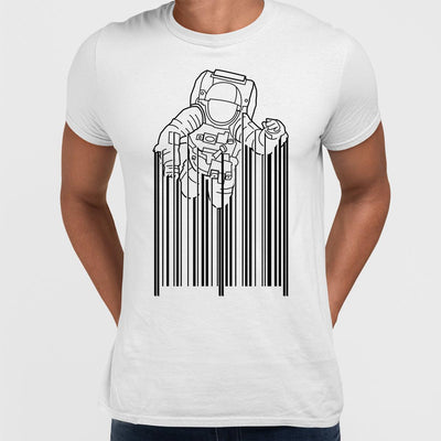 Astronaut with barcode T-Shirt Black & White t-shirt design - Kuzi Tees
