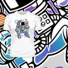 Retro Astronaut with Ice Cream Planets Unisex Nostalgia White Black & Grey T-shirt - Kuzi Tees