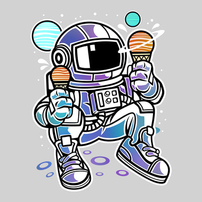 Retro Astronaut with Ice Cream Planets Unisex Nostalgia White Black & Grey T-shirt - Kuzi Tees