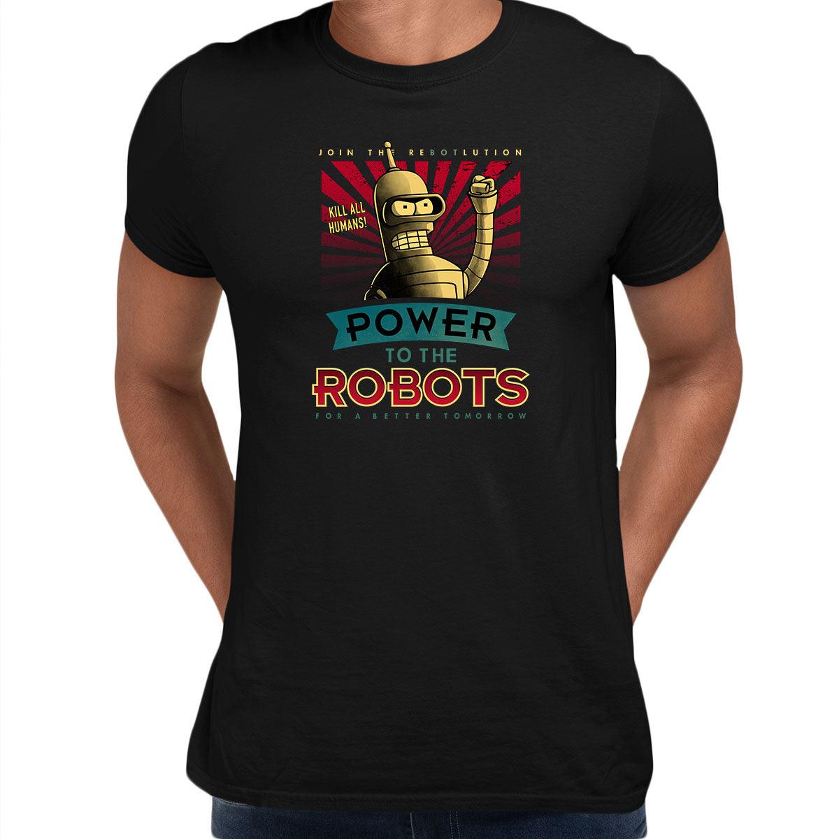 Futurama Bender T-shirt Power To The Robots Funny Cute Gifts - Kuzi Tees