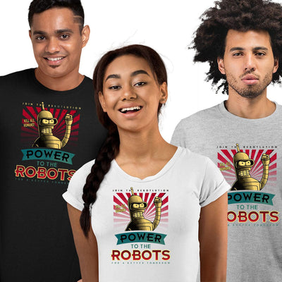 Futurama Bender T-shirt Power To The Robots Funny Cute Gifts - Kuzi Tees