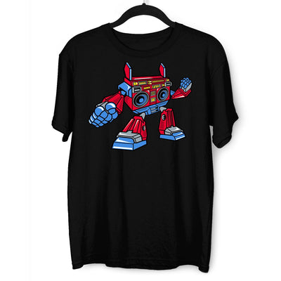 BoomBox Retro Vintage Robot Cassette Player Music Nostalgia White Black & Grey T-shirt - Kuzi Tees