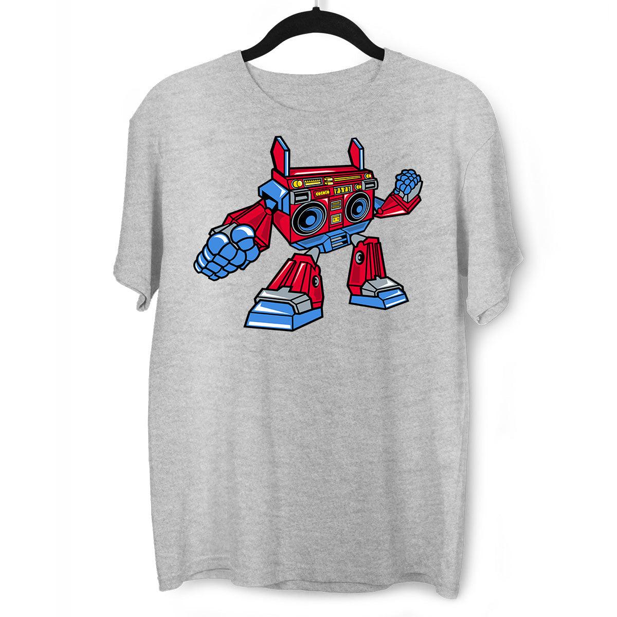 BoomBox Retro Vintage Robot Cassette Player Music Nostalgia White Black & Grey T-shirt - Kuzi Tees