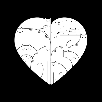 CUTE Cats Lovers Minimal Heart Shape Animal Unisex Crew Neck t shirt - Kuzi Tees
