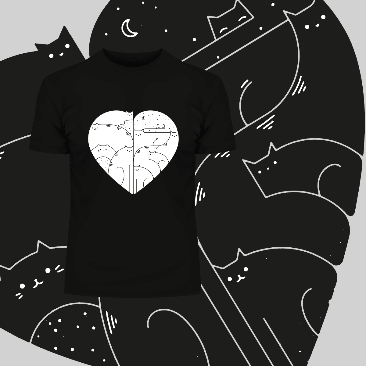 CUTE Cats Lovers Minimal Heart Shape Animal Unisex Crew Neck t shirt - Kuzi Tees