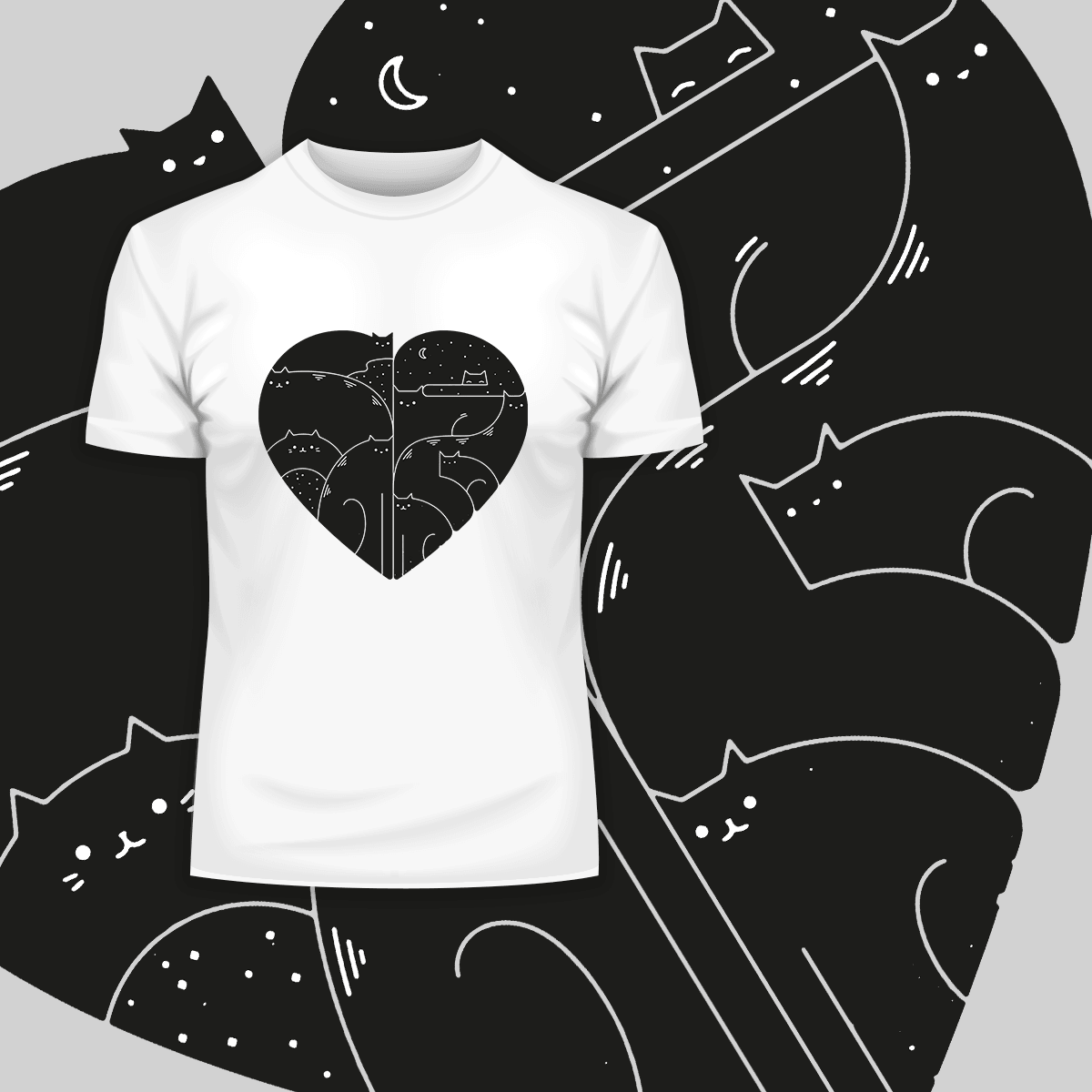 CUTE Cats Lovers Minimal Heart Shape Animal Unisex Crew Neck t shirt - Kuzi Tees