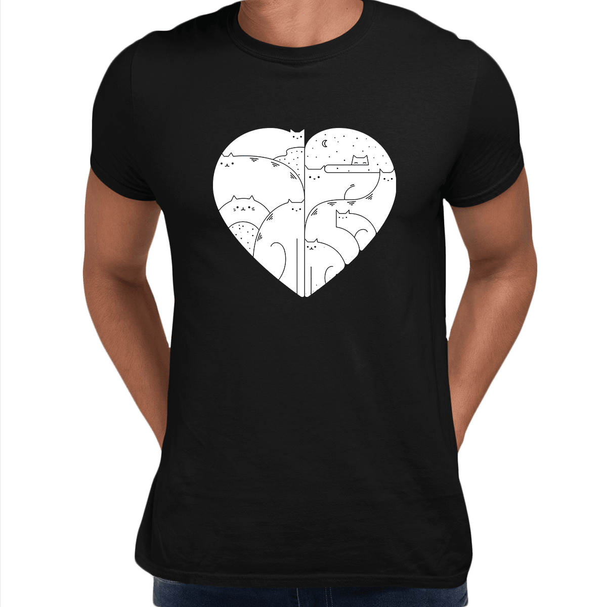 CUTE Cats Lovers Minimal Heart Shape Animal Unisex Crew Neck t shirt - Kuzi Tees
