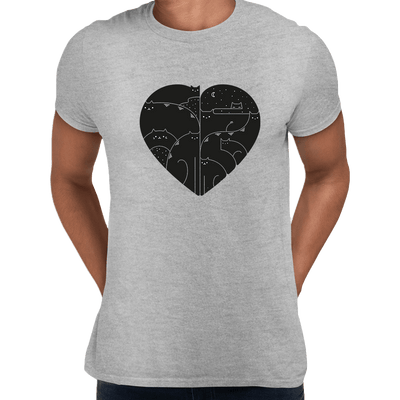 CUTE Cats Lovers Minimal Heart Shape Animal Unisex Crew Neck t shirt - Kuzi Tees