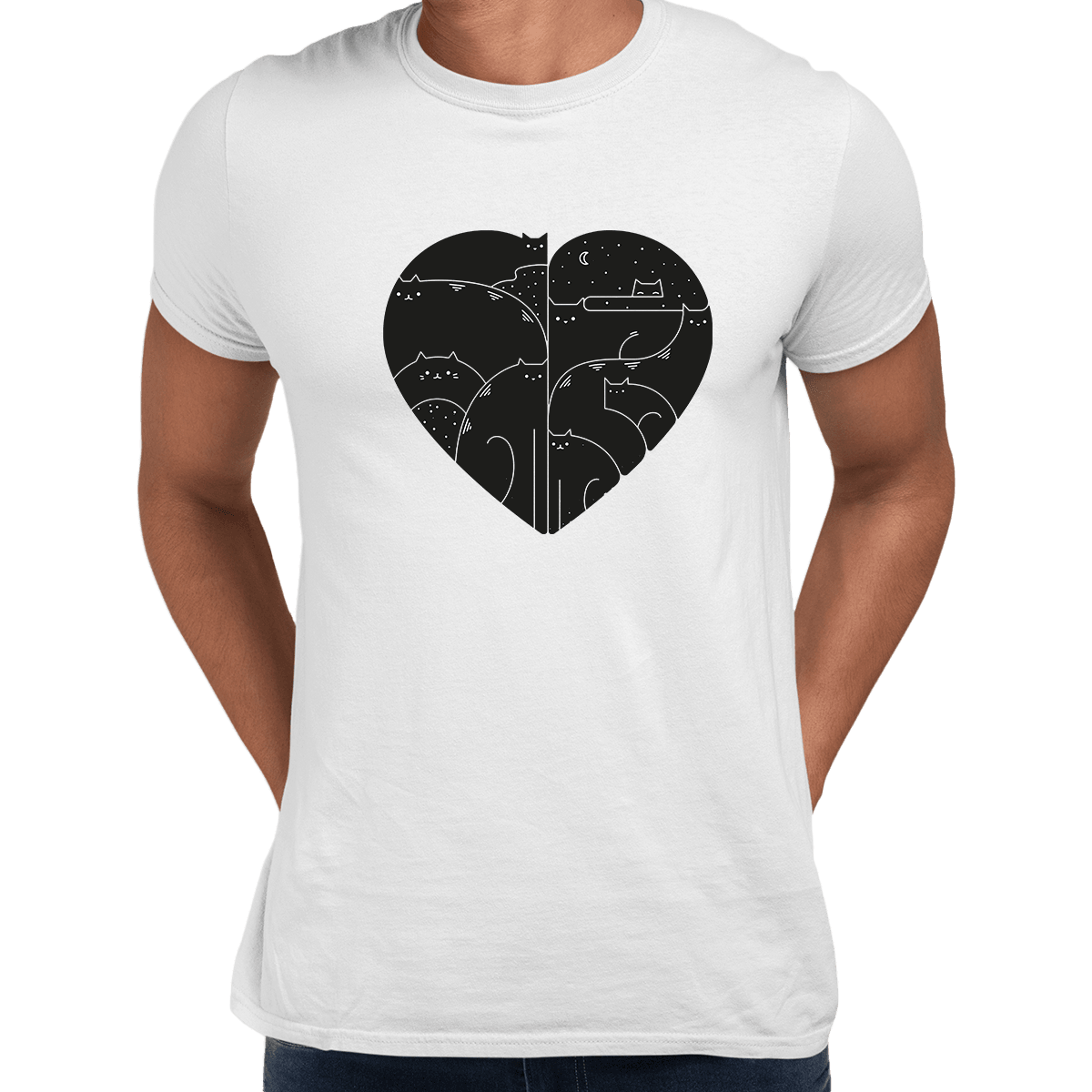 CUTE Cats Lovers Minimal Heart Shape Animal Unisex Crew Neck t shirt - Kuzi Tees