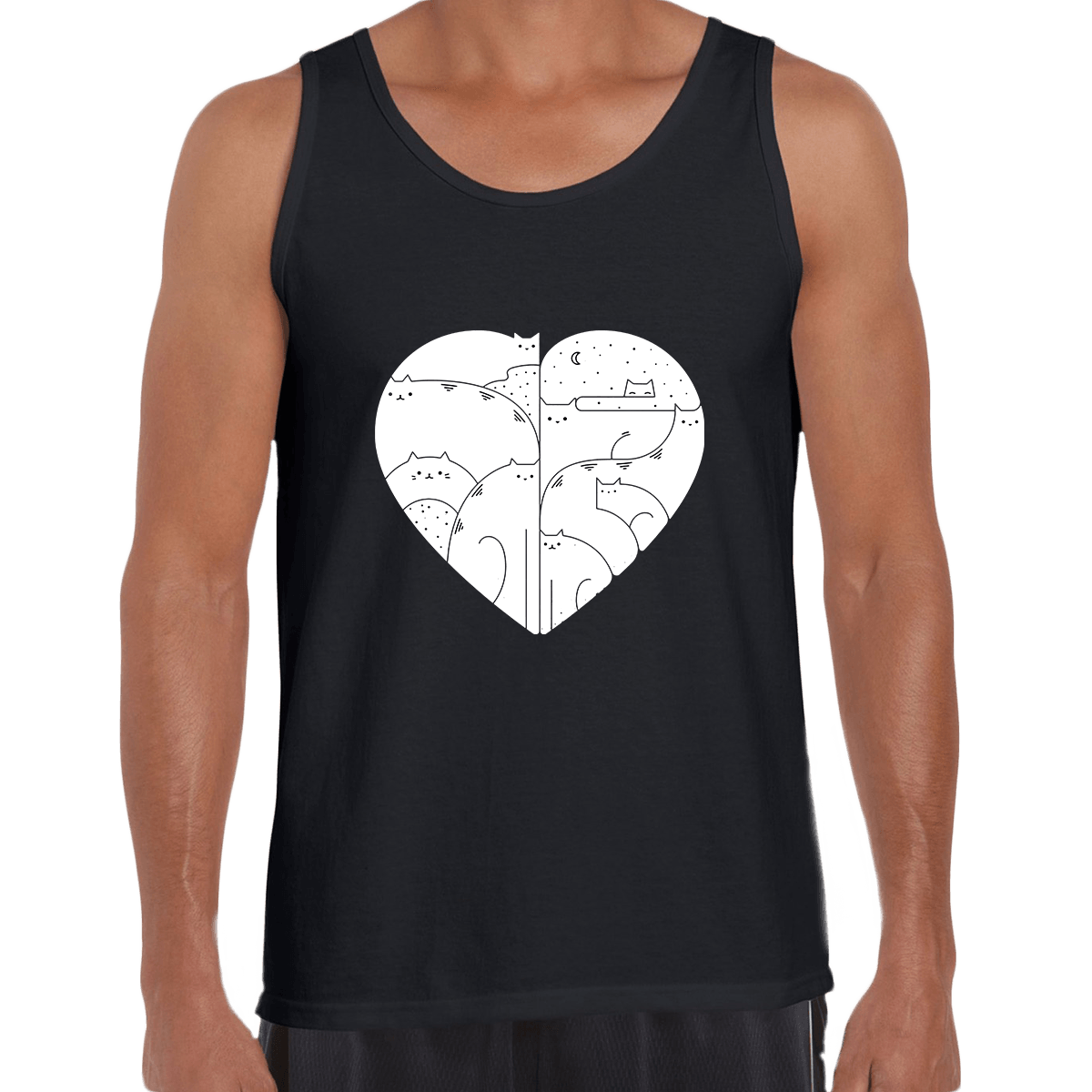 CUTE Cats Lovers Minimal Heart Shape Animal Unisex Tank Top - Kuzi Tees