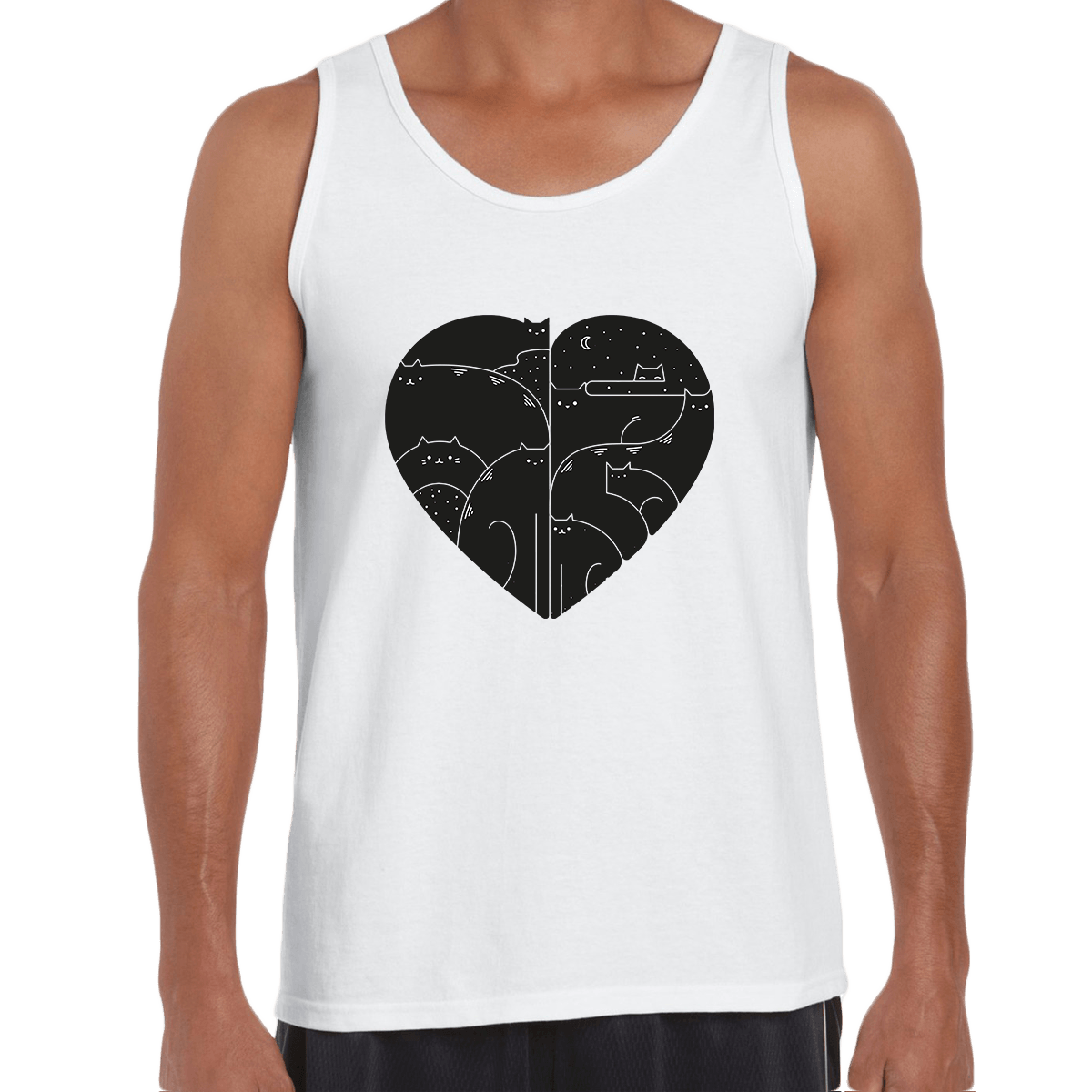 CUTE Cats Lovers Minimal Heart Shape Animal Unisex Tank Top - Kuzi Tees