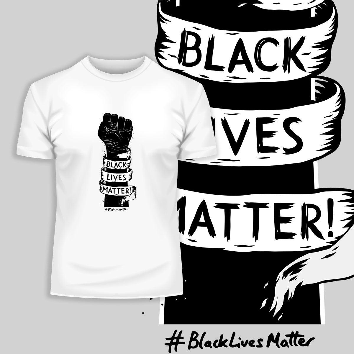 Closed Palm Black Lives Matter Anti Racism Protest Black & White T-Shirt - Kuzi Tees