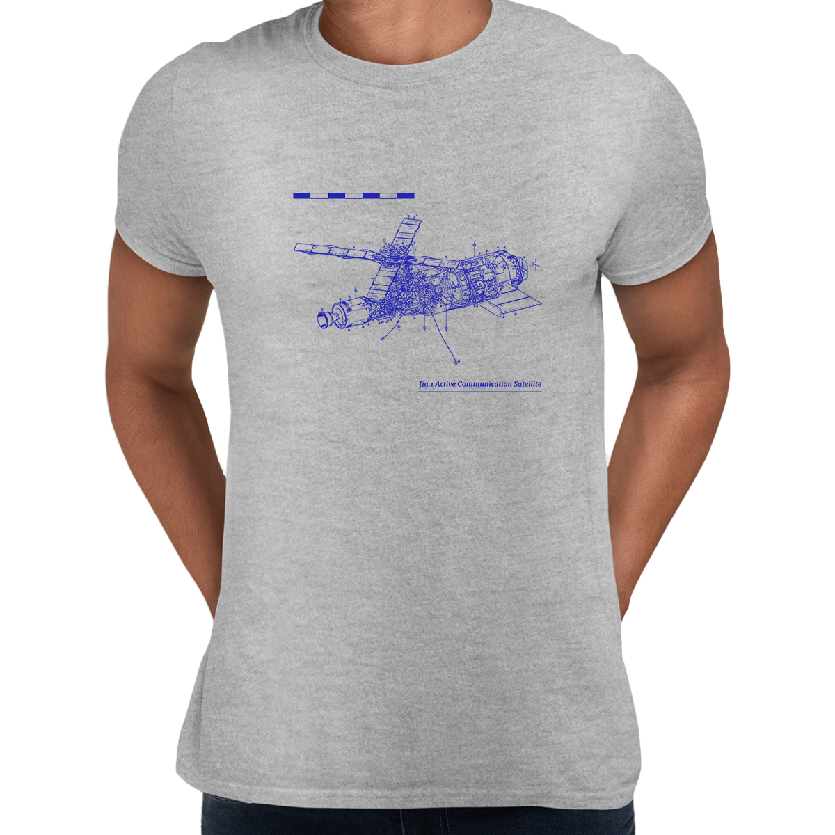 Men's Short Sleeve Communication Satellite Blue Print T-shirt - Kuzi Tees