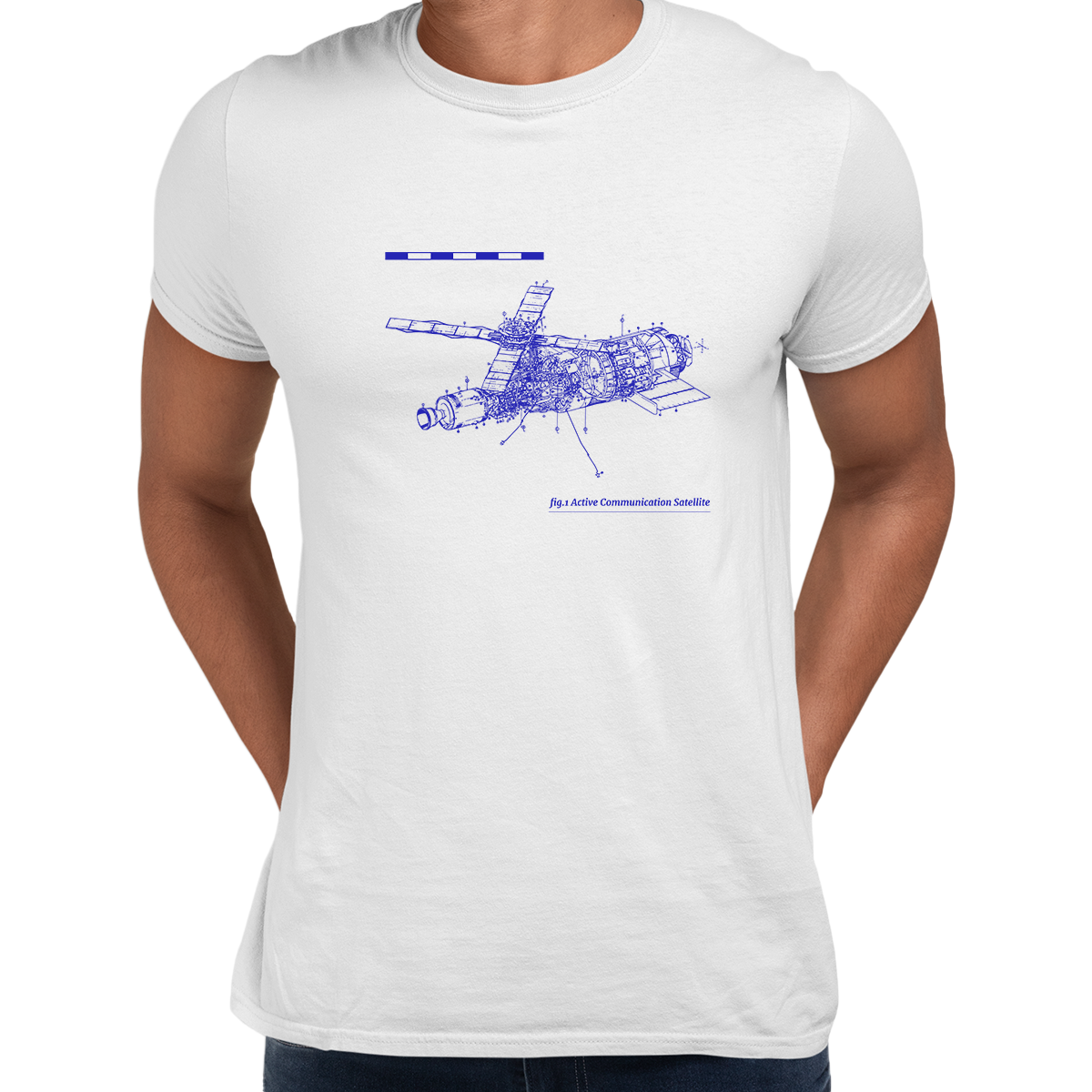 Men's Short Sleeve Communication Satellite Blue Print T-shirt - Kuzi Tees
