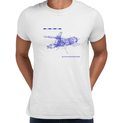 Men's Short Sleeve Communication Satellite Blue Print T-shirt - Kuzi Tees