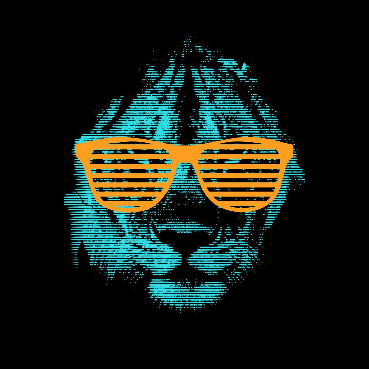 Cool Lion Halftone Animal Sunglasses T-Shirt - Kuzi Tees