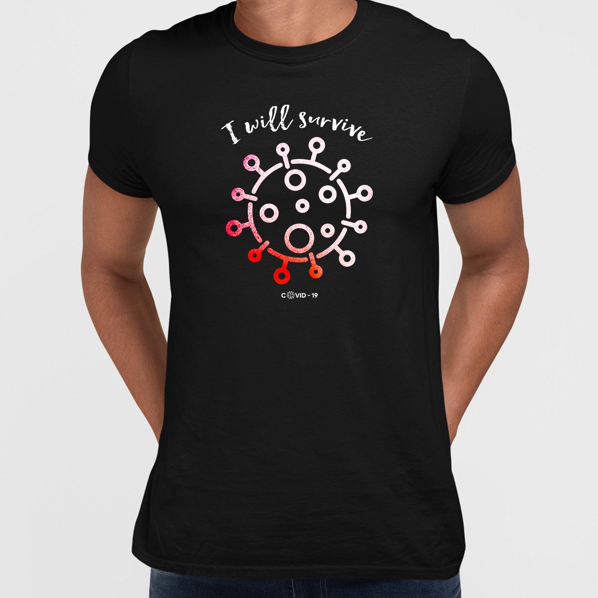 Covid19 I will Survive Unisex Black White & Grey T-shirt - Kuzi Tees