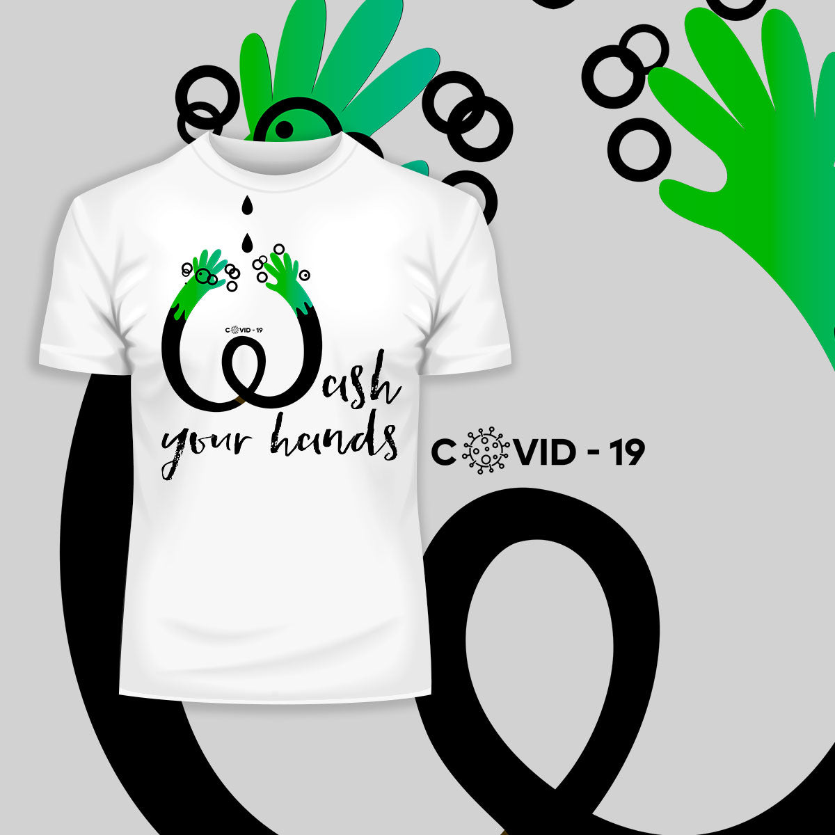 Wash Your Hands - Black White & Grey T-shirt - Kuzi Tees