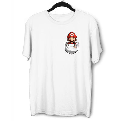Cute Super Mario in the pocket Nintendo SNES for All retro Minds White M Unisex T-Shirt - Discounted - Kuzi Tees