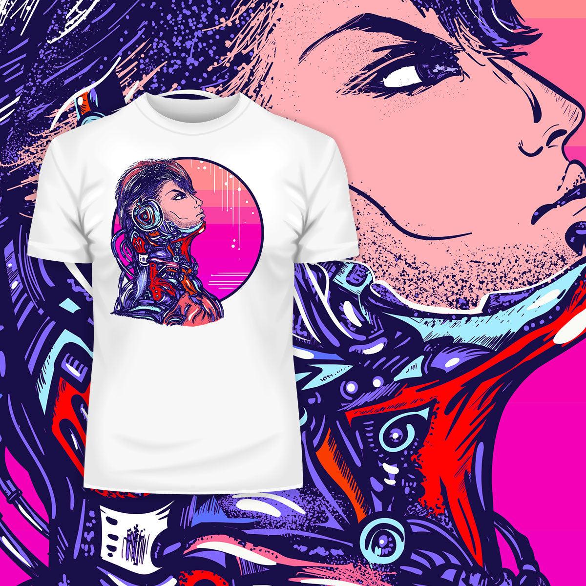 Cyberpunk Art Robot With headphones Biomechanical soldier Unisex t-shirt - Kuzi Tees